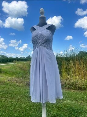 Azazie dusty blue Cross-Over Chiffon Midi Dress